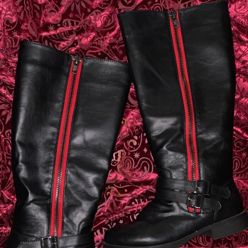 Black wide calf knee high boots